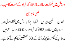 Warzish Me Ghaflat Lakho Afrad Ki Mot Ka Sabab