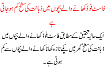 Fast Food Khane Wale Bacho Me Zahanat Ki Sata Kam Ho Jati Hai