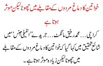 Khawateen Ka Dimagh Mardo K Muqable Me Choota Lekin Moser Hota Hai