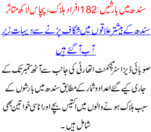 Sindh Ma Barishain 182 Afraad Halak