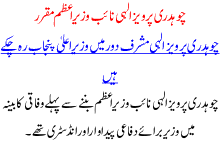 Ch Pervez Ilahi Naib Wazir E Azam Mukarar