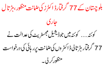 Balochistan K 77 Griftar Doctors Ki Zamanat Manzor Harrtal Jari