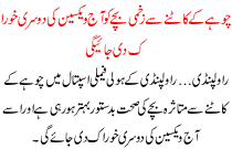 Chohe K Katne Se Zakhmi Bache Ko Aaj Vaxeen Ki Dosri Khorak Di Jayegi