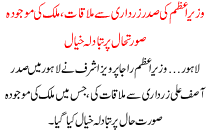 Prime Minister Raja Parvez Ashraf Calls On The President Asif Ali Zardari To Discuss Current Political Situation