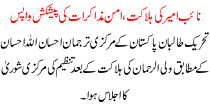 Naieb Ameer Ki Halakat Aman Muzakrat Ki Pwshkash Wapis