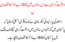 Terrorism Loss Of $ 80 Billion In 10 Years