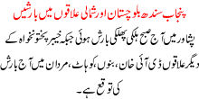 Punjab Sindh Blochistan Or Shmali Ilaqon Ma Barishain