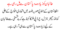 Talban Ko Zyada Madad Pakistan Say Mil Rahi Hai