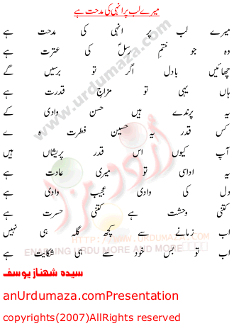 Urdu Poem of Sayeda Shahnaz Yousuf