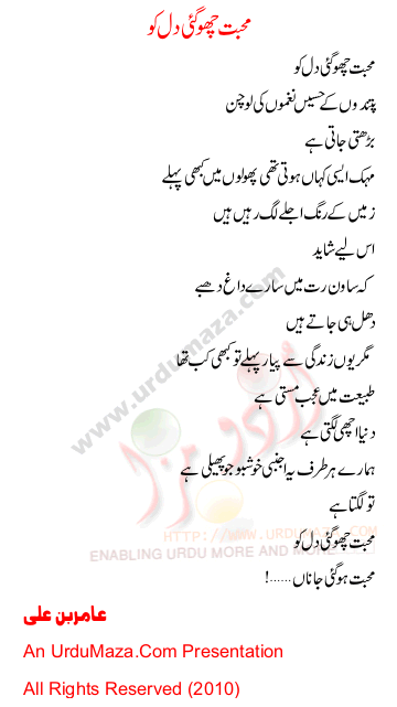 Urdu Poem of Aamir Bin Ali
