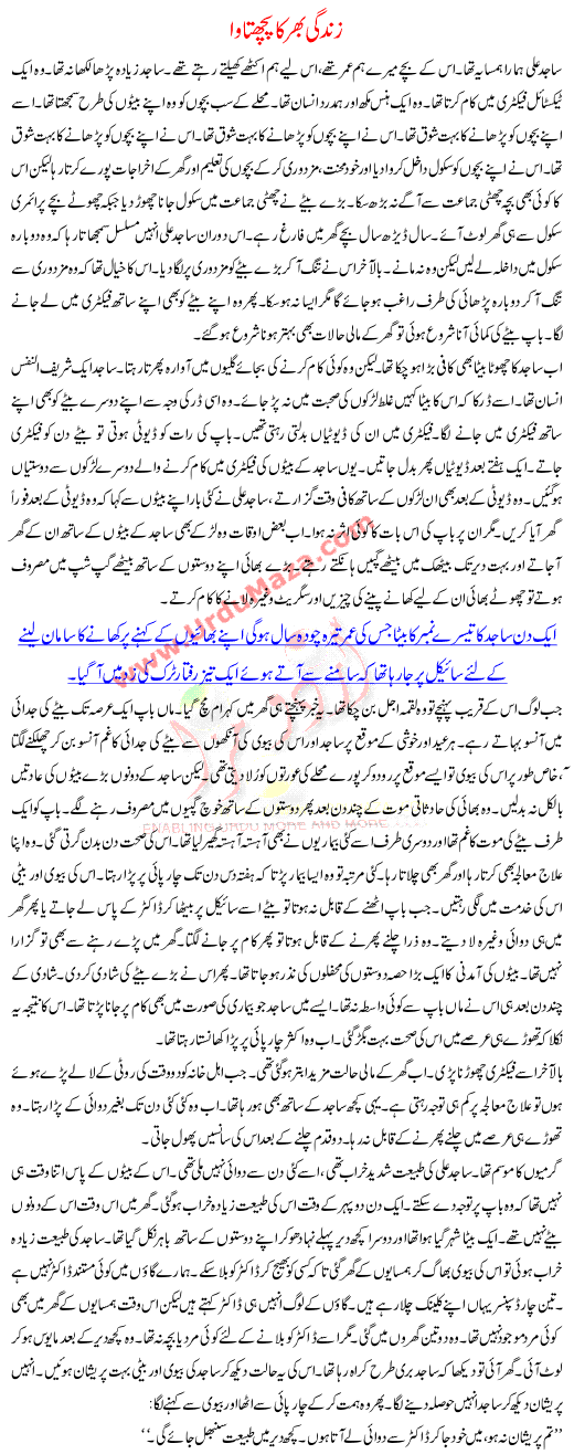 Urdu Kahani Zindagi Bhar Ka Pachtawa