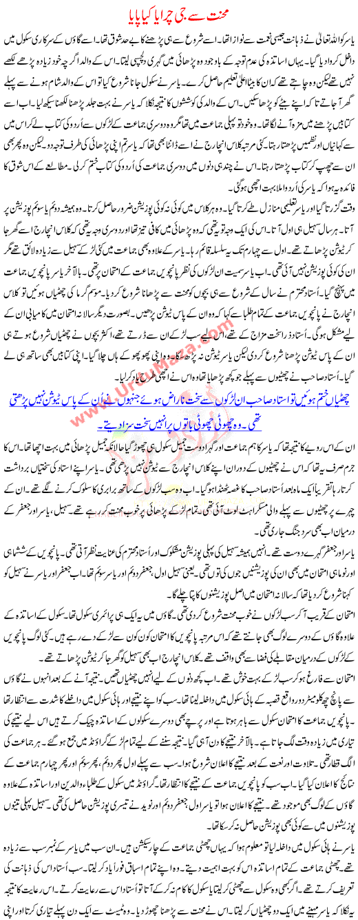 Urdu Kahani Mehnat Se Ji Churaya Kya Paya